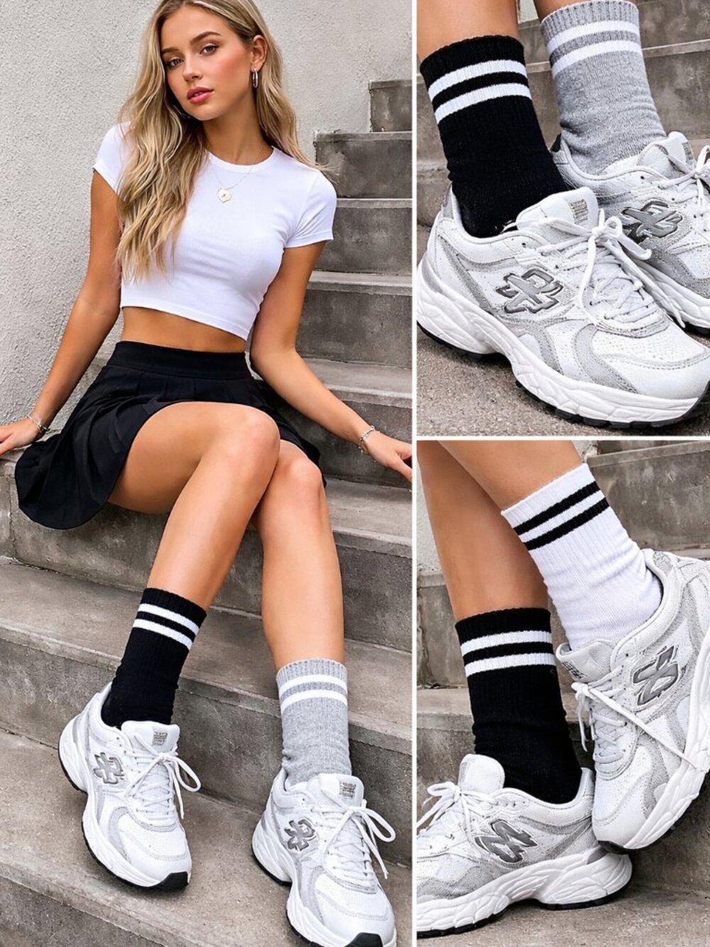 Y2K Stripe Crew Socks 2 Pack | Black & White | One Size